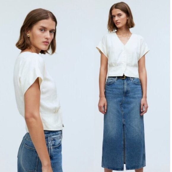 Madewell Pleated Short Sleeve Blouse NWT - Picture 1 of 9